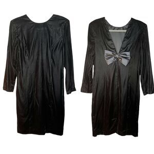 NWT Karin Stevens Vintage Black Velvet Bow Detail Cocktail Shift Dress size 12